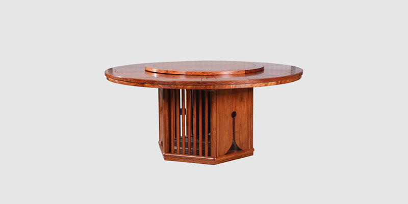 隆安中式餐厅装修天地圆台餐桌红木家具效果图